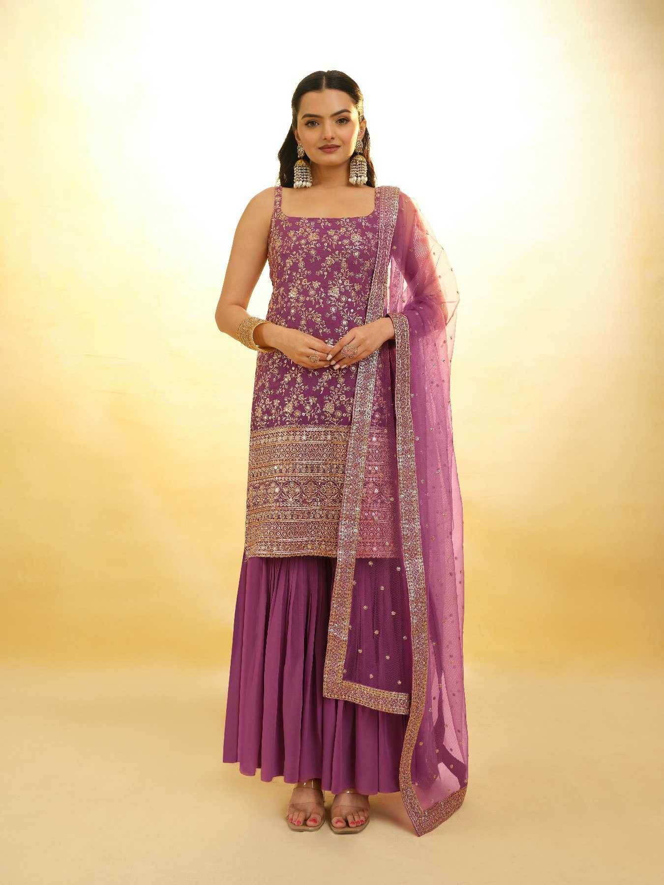 Georgette Sharara Salwar Embroidery Suit - MYLUXURY LANE ENTERPRISE